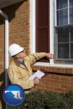 a building inspector inspecting home windows - with Maryland icon