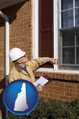 new-hampshire map icon and a building inspector inspecting home windows