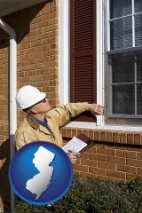 new-jersey map icon and a building inspector inspecting home windows