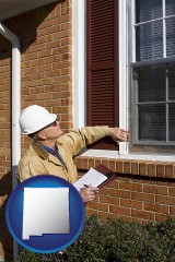new-mexico map icon and a building inspector inspecting home windows